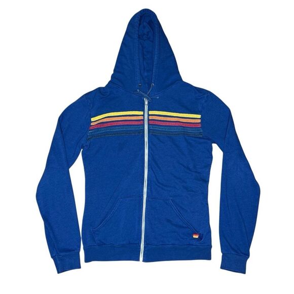 Aviator Nation 5 Stripes Blue Full Zip Hoodie Large - Picture 1 of 10